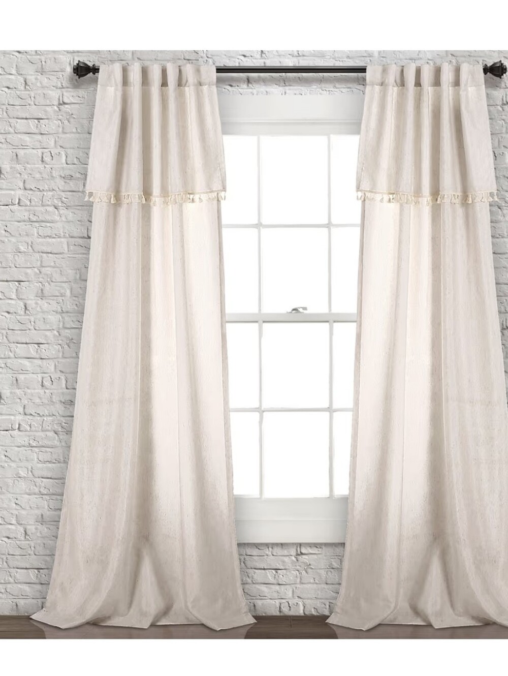 LUSH DECOR Neutral Ivy Tassel Window Curtain Panels Back Tab Rod Pocket 40x84"